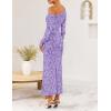 ZESICA Women’s Spring Floral Off Shoulder Bodycon Maxi Dresses 2026 Long Sleeve Ruched Elegant Cocktail Party Dress(Purple)