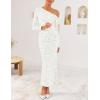 ZESICA Women’s Spring Floral Off Shoulder Bodycon Maxi Dresses 2026 Long Sleeve Ruched Elegant Cocktail Party Dress(White)