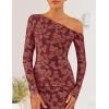 ZESICA Women’s Spring Floral Off Shoulder Bodycon Maxi Dresses 2026 Long Sleeve Ruched Elegant Cocktail Party Dress(Winered)