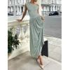 ZESICA Women’s Summer 2026 Sleeveless Maxi Dress One Shoulder Casual Slim Swing Pleated Formal Dresses with Pockets(Beangreen)