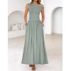 ZESICA Women’s Summer 2026 Sleeveless Maxi Dress One Shoulder Casual Slim Swing Pleated Formal Dresses with Pockets(Beangreen)