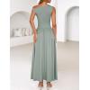ZESICA Women’s Summer 2026 Sleeveless Maxi Dress One Shoulder Casual Slim Swing Pleated Formal Dresses with Pockets(Beangreen)