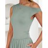 ZESICA Women’s Summer 2026 Sleeveless Maxi Dress One Shoulder Casual Slim Swing Pleated Formal Dresses with Pockets(Beangreen)