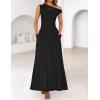 ZESICA Women’s Summer 2026 Sleeveless Maxi Dress One Shoulder Casual Slim Swing Pleated Formal Dresses with Pockets(Black)