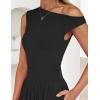 ZESICA Women’s Summer 2026 Sleeveless Maxi Dress One Shoulder Casual Slim Swing Pleated Formal Dresses with Pockets(Black)