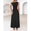 ZESICA Women’s Summer 2026 Sleeveless Maxi Dress One Shoulder Casual Slim Swing Pleated Formal Dresses with Pockets(Black)