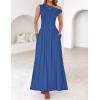 ZESICA Women’s Summer 2026 Sleeveless Maxi Dress One Shoulder Casual Slim Swing Pleated Formal Dresses with Pockets(Blue)