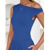 ZESICA Women’s Summer 2026 Sleeveless Maxi Dress One Shoulder Casual Slim Swing Pleated Formal Dresses with Pockets(Blue)