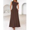 ZESICA Women’s Summer 2026 Sleeveless Maxi Dress One Shoulder Casual Slim Swing Pleated Formal Dresses with Pockets(Brown)