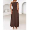 ZESICA Women’s Summer 2026 Sleeveless Maxi Dress One Shoulder Casual Slim Swing Pleated Formal Dresses with Pockets(Brown)