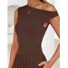 ZESICA Women’s Summer 2026 Sleeveless Maxi Dress One Shoulder Casual Slim Swing Pleated Formal Dresses with Pockets(Brown)