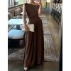 ZESICA Women’s Summer 2026 Sleeveless Maxi Dress One Shoulder Casual Slim Swing Pleated Formal Dresses with Pockets(Brown)
