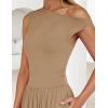 ZESICA Women’s Summer 2026 Sleeveless Maxi Dress One Shoulder Casual Slim Swing Pleated Formal Dresses with Pockets(Lightkhaki)