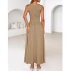 ZESICA Women’s Summer 2026 Sleeveless Maxi Dress One Shoulder Casual Slim Swing Pleated Formal Dresses with Pockets(Lightkhaki)