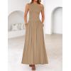 ZESICA Women’s Summer 2026 Sleeveless Maxi Dress One Shoulder Casual Slim Swing Pleated Formal Dresses with Pockets(Lightkhaki)