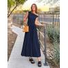 ZESICA Women’s Summer 2026 Sleeveless Maxi Dress One Shoulder Casual Slim Swing Pleated Formal Dresses with Pockets(Navy)