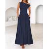 ZESICA Women’s Summer 2026 Sleeveless Maxi Dress One Shoulder Casual Slim Swing Pleated Formal Dresses with Pockets(Navy)