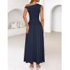 ZESICA Women’s Summer 2026 Sleeveless Maxi Dress One Shoulder Casual Slim Swing Pleated Formal Dresses with Pockets(Navy)