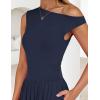 ZESICA Women’s Summer 2026 Sleeveless Maxi Dress One Shoulder Casual Slim Swing Pleated Formal Dresses with Pockets(Navy)