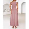 ZESICA Women’s Summer 2026 Sleeveless Maxi Dress One Shoulder Casual Slim Swing Pleated Formal Dresses with Pockets(Pink)