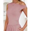 ZESICA Women’s Summer 2026 Sleeveless Maxi Dress One Shoulder Casual Slim Swing Pleated Formal Dresses with Pockets(Pink)
