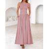 ZESICA Women’s Summer 2026 Sleeveless Maxi Dress One Shoulder Casual Slim Swing Pleated Formal Dresses with Pockets(Pink)