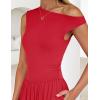ZESICA Women’s Summer 2026 Sleeveless Maxi Dress One Shoulder Casual Slim Swing Pleated Formal Dresses with Pockets(Red)