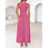 ZESICA Women’s Summer 2026 Sleeveless Maxi Dress One Shoulder Casual Slim Swing Pleated Formal Dresses with Pockets(Rose)