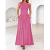 ZESICA Women’s Summer 2026 Sleeveless Maxi Dress One Shoulder Casual Slim Swing Pleated Formal Dresses with Pockets(Rose)