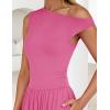 ZESICA Women’s Summer 2026 Sleeveless Maxi Dress One Shoulder Casual Slim Swing Pleated Formal Dresses with Pockets(Rose)