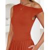 ZESICA Women’s Summer 2026 Sleeveless Maxi Dress One Shoulder Casual Slim Swing Pleated Formal Dresses with Pockets(Rustred)