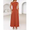 ZESICA Women’s Summer 2026 Sleeveless Maxi Dress One Shoulder Casual Slim Swing Pleated Formal Dresses with Pockets(Rustred)