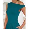ZESICA Women’s Summer 2026 Sleeveless Maxi Dress One Shoulder Casual Slim Swing Pleated Formal Dresses with Pockets(Teal)