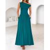 ZESICA Women’s Summer 2026 Sleeveless Maxi Dress One Shoulder Casual Slim Swing Pleated Formal Dresses with Pockets(Teal)