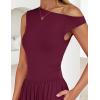 ZESICA Women’s Summer 2026 Sleeveless Maxi Dress One Shoulder Casual Slim Swing Pleated Formal Dresses with Pockets(Wine)