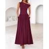 ZESICA Women’s Summer 2026 Sleeveless Maxi Dress One Shoulder Casual Slim Swing Pleated Formal Dresses with Pockets(Wine)