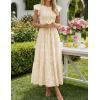ZESICA Women’s Summer Boho Floral Midi Dress 2026 Casual Flutter Short Sleeve Crewneck Smocked Flowy Beach Long Dresses(Apricot)