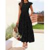 ZESICA Women’s Summer Boho Floral Midi Dress 2026 Casual Flutter Short Sleeve Crewneck Smocked Flowy Beach Long Dresses(Black)
