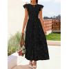 ZESICA Women’s Summer Boho Floral Midi Dress 2026 Casual Flutter Short Sleeve Crewneck Smocked Flowy Beach Long Dresses(Black)