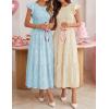 ZESICA Women’s Summer Boho Floral Midi Dress 2026 Casual Flutter Short Sleeve Crewneck Smocked Flowy Beach Long Dresses(Blue)