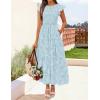 ZESICA Women’s Summer Boho Floral Midi Dress 2026 Casual Flutter Short Sleeve Crewneck Smocked Flowy Beach Long Dresses(Blue)