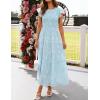 ZESICA Women’s Summer Boho Floral Midi Dress 2026 Casual Flutter Short Sleeve Crewneck Smocked Flowy Beach Long Dresses(Blue)
