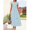 ZESICA Women’s Summer Boho Floral Midi Dress 2026 Casual Flutter Short Sleeve Crewneck Smocked Flowy Beach Long Dresses(Blue)