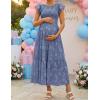ZESICA Women’s Summer Boho Floral Midi Dress 2026 Casual Flutter Short Sleeve Crewneck Smocked Flowy Beach Long Dresses(Dustyblue)
