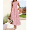 ZESICA Women’s Summer Boho Floral Midi Dress 2026 Casual Flutter Short Sleeve Crewneck Smocked Flowy Beach Long Dresses(Pink)