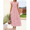 ZESICA Women’s Summer Boho Floral Midi Dress 2026 Casual Flutter Short Sleeve Crewneck Smocked Flowy Beach Long Dresses(Pink)