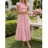 ZESICA Women’s Summer Boho Floral Midi Dress 2026 Casual Flutter Short Sleeve Crewneck Smocked Flowy Beach Long Dresses(Pink)