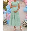 ZESICA Women’s Summer Boho Floral Midi Dress 2026 Casual Flutter Short Sleeve Crewneck Smocked Flowy Beach Long Dresses(Sage)