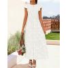 ZESICA Women’s Summer Boho Floral Midi Dress 2026 Casual Flutter Short Sleeve Crewneck Smocked Flowy Beach Long Dresses(White)