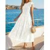 ZESICA Women’s Summer Boho Floral Midi Dress 2026 Casual Flutter Short Sleeve Crewneck Smocked Flowy Beach Long Dresses(White)